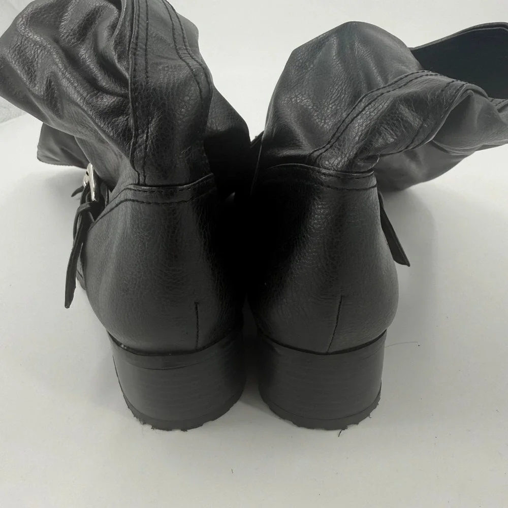 Colin Stuart Slouchy Knee-High Boots Womens US 9B Black Round Toe Buckle Detail